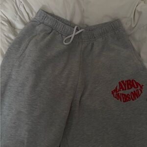 PLAYBOY Gray Sweatpants with Red Text Lovers Only